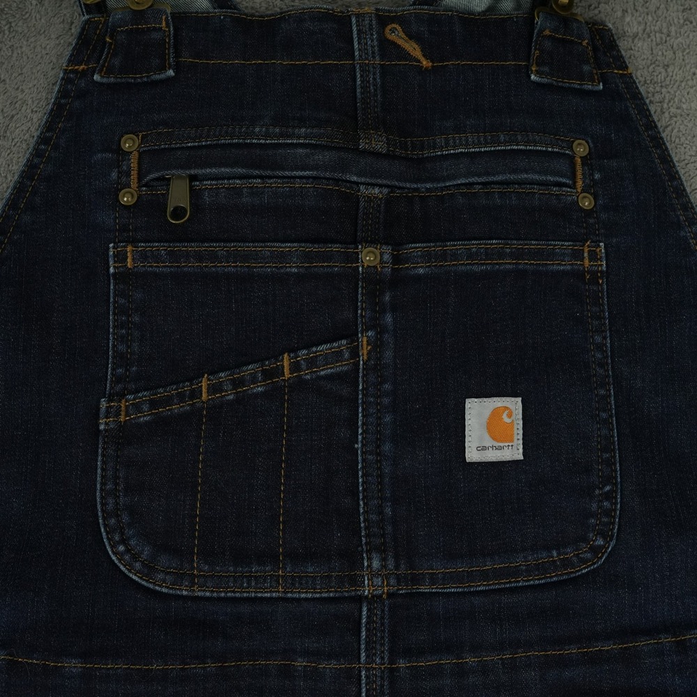 Carhartt Overalls Womens L (12/14) Dark Blue Double Knee Denim Bibs 104044 464 - Picture 3 of 12